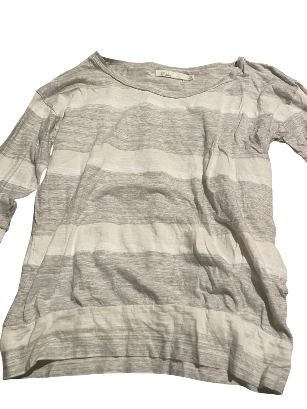 Hi-Line size XS Striped Lightweight Sweater Top - Gray & White